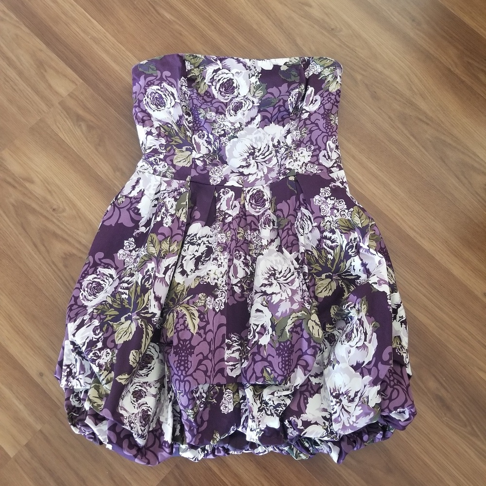 Strapless Purple Floral Dress